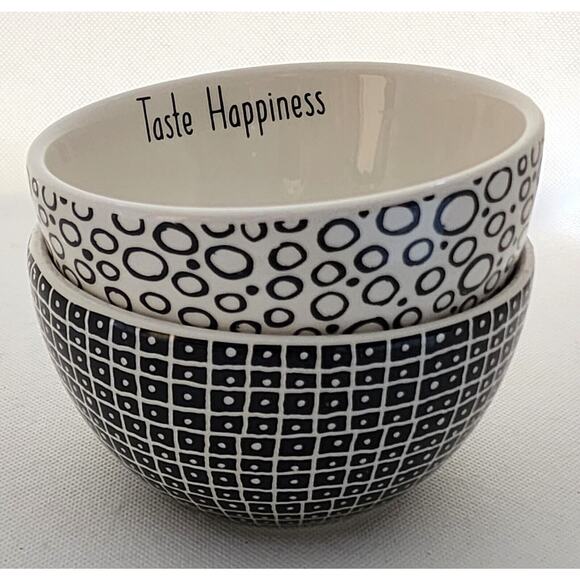 BOWLS-SOUP/CEREAL/NOODLES-Black White-Inspirational Messages-Abstract-Set of 2 - Picture 3 of 12